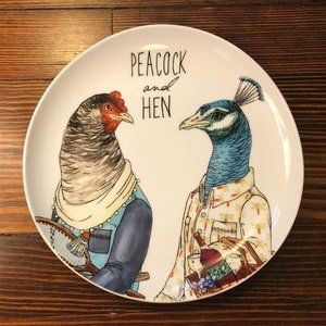 West Elm Dapper Animal Plate Peacock & Hen